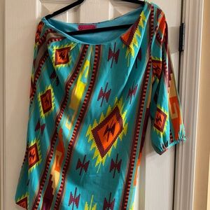 One shoulder, Asymmetrical Multi colored Dress with Geometric Pattern